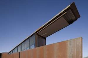 Montecito Residence cantilevered metal roof feature
