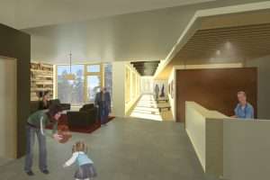 Peace Island Medical Center interior reception rendering