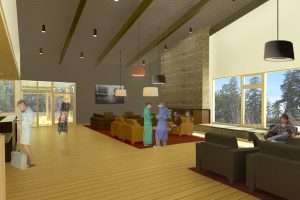 Peace Island Medical Center interior seating area rendering