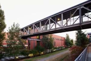 Pedestrian skybridge at University of Washington Tacoma Campus