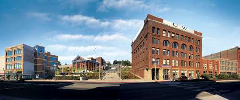 University of Washington Tacoma Campus with stair up the hill
