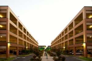 Emerald Queen Casino Parking Garages exterior between structures