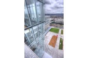 Looking down from roof at Virginia Mason Franciscan Health Medical Office Building at St. Joseph, Tacoma, WA