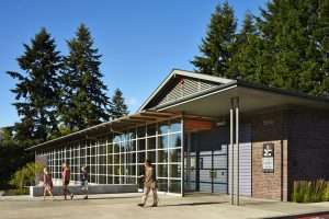 Vashon Island Library exterior front featuring window wall