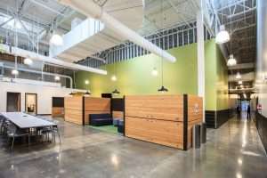 Kirkland Public Safety Building public area with work tables and seating