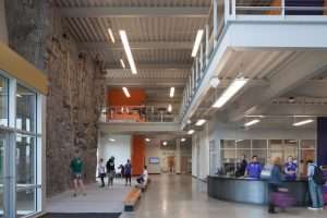 Interior lobby at YMCA at University of Washington Tacoma 