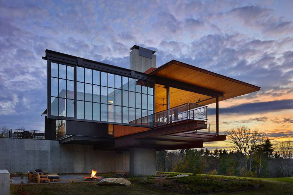 Berkshire Residence 2 Berkshire Residence in Massachusetts featuring cantilevered roof and walk