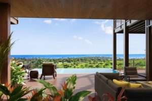 Open air living area looking out to the ocean at Kukui'ula Hale Kaimana Residence 