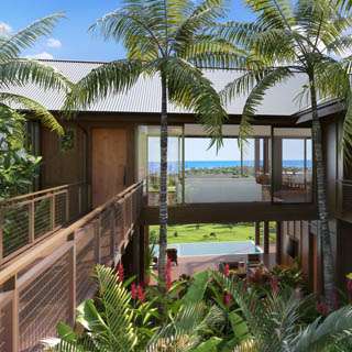 Ocean view from Kukui'ula Hale Kaimana Residence courtyard in Kauai, Hawaii