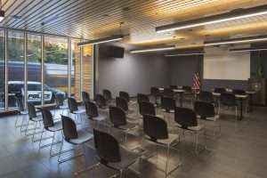 University of Washington Police Station interior presentation room with podium and screen