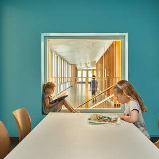 students reading in interior space at Northwood Elementary School
