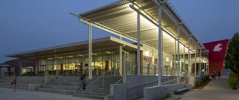 WSU Chinook Student Center exterior entrance featuring canopy