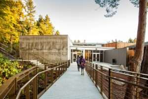 Students crossing pedestrian walkway to SAMi Environmental Learning Center
