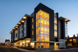321 Lofts exterior building at night, Olympia, WA