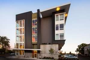 321 Lofts exterior side view featuring unique silhouette, Olympia, WA