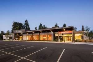 Franciscan Medical Pavilion Highline exterior front at night