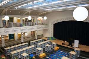 McCarver Elementary School interior library and theater area