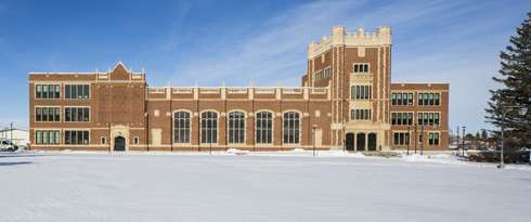 Natrona County High School exterior in the snow