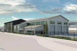 Sound Transit Operations and Maintenance Facility exterior back rendering