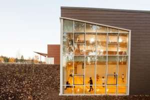 Eastside Community Center in Tacoma, exterior view of basketball court and running track.