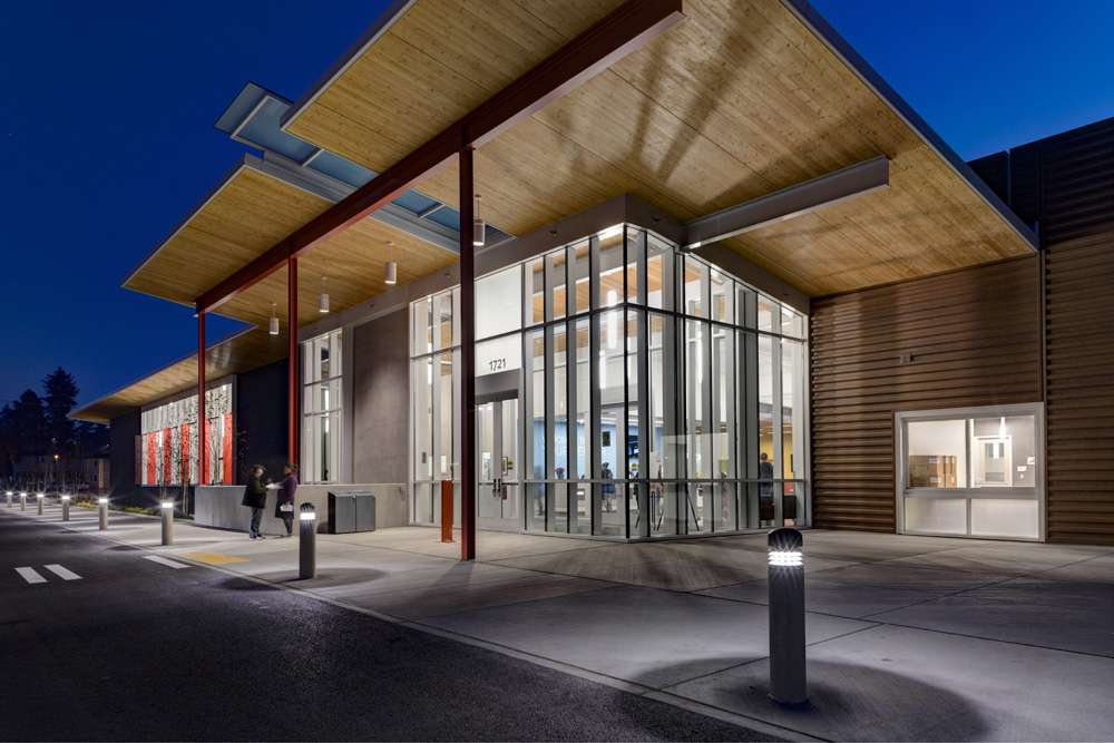 Eastside Community Center in Tacoma Eastside Community Center in Tacoma, closeup of exterior entrance featuring CLT