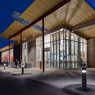 Eastside Community Center in Tacoma, closeup of exterior entrance featuring CLT