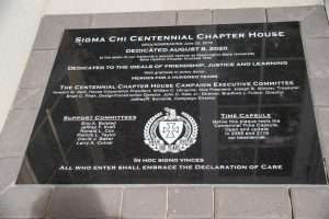 plaque at Sigma Chi Centennial Chapter House