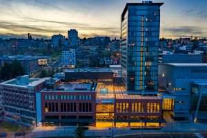 Tacoma Convention Center Hotel front aerial view