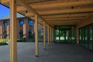 University of Puget Sound Welcome Center exposed timber entry