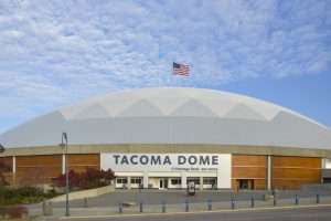 Tacoma Dome Sports and Convention Center front entrance with sign