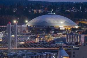 Tacoma Dome Sports and Convention Center defines the urban landscape of downtown Tacoma