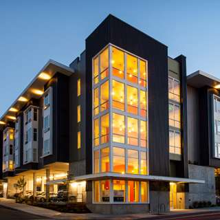 321 Lofts exterior building at night, Olympia, WA