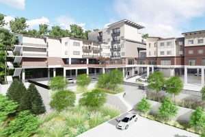 Belle Harbour Senior Living exterior back parking rendering , Bellevue, WA