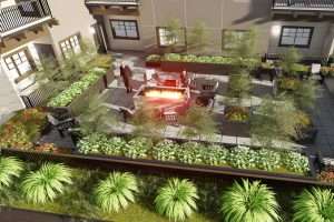Belle Harbour Senior Living courtyard rendering, Bellevue, WA