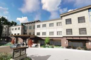 Belle Harbour Senior Living exterior entrance rendering, Bellevue, WA
