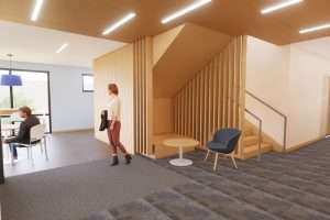 Columbia Gorge Community College Student Housing interior hall rendering, The Dalles, Oregon