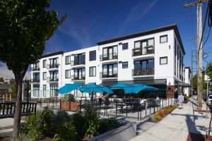 The Lurana Apartments exterior courtyard eating area, Olympia, WA