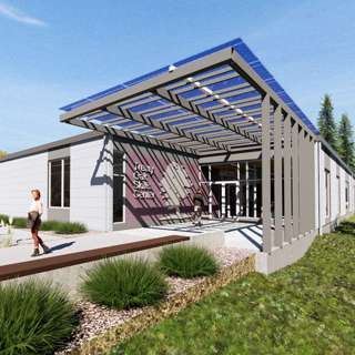 Columbia Gorge Community College Treaty Oak Skills Center exterior rendering, The Dalles, Oregon