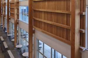 Highline High School interior exposed beams and woodwork, Burien, WA