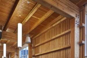 Highline High School interior exposed beams and wood work, Burien, WA