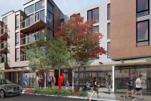 Mercer Island Lofts exterior mid-block rendering, Mercer Island, WA