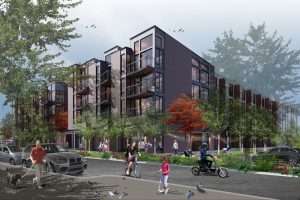Mercer Island Lofts exterior rendering, Mercer Island, WA