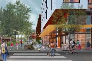 Mercer Island Lofts northwest exterior view rendering, Mercer Island, WA