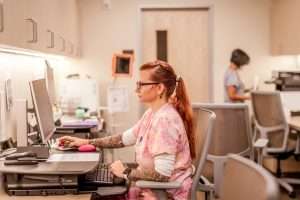 Adventist Health Medical Office Building interior workspace with workers, Clackamas, Oregon