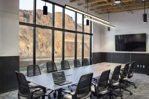 Chelan County PUD Rock Island Maintenance Facility conference room with view of hills, Malaga, WA