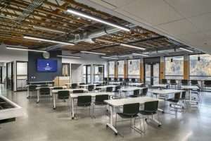 Chelan County PUD Rock Island Maintenance Facility training room with view of hills, Malaga, WA