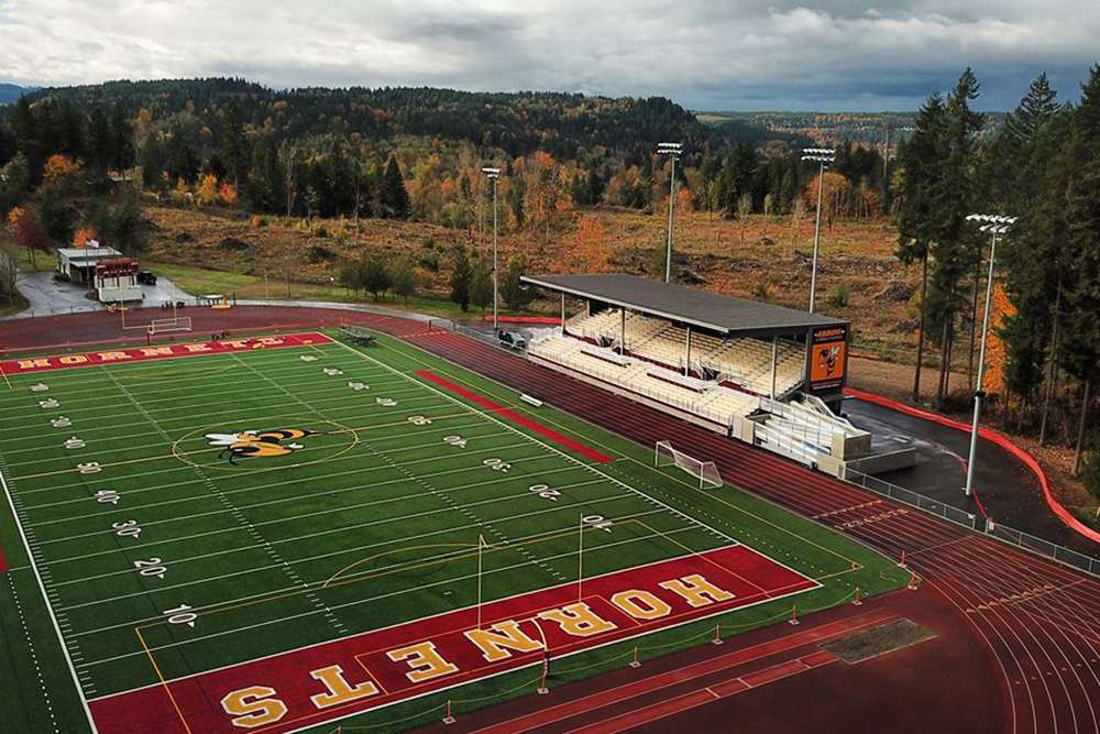 White River High School Stadium, Buckley, WA White River High School Stadium aerial view of stadium and surrounding area, Buckley, WA